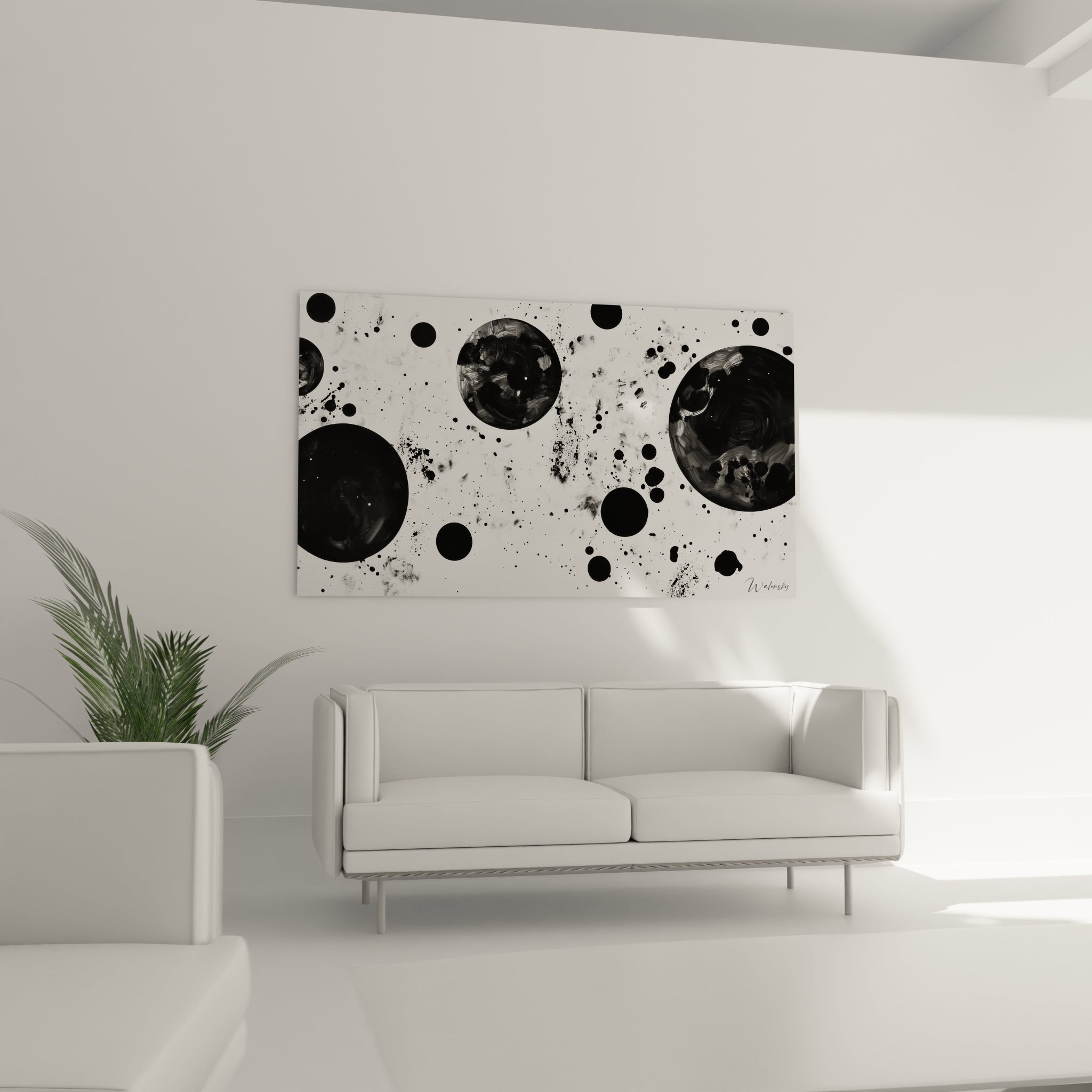Tableau tacheté noir et blanc de Walensky avec motifs abstraits pour décoration moderne