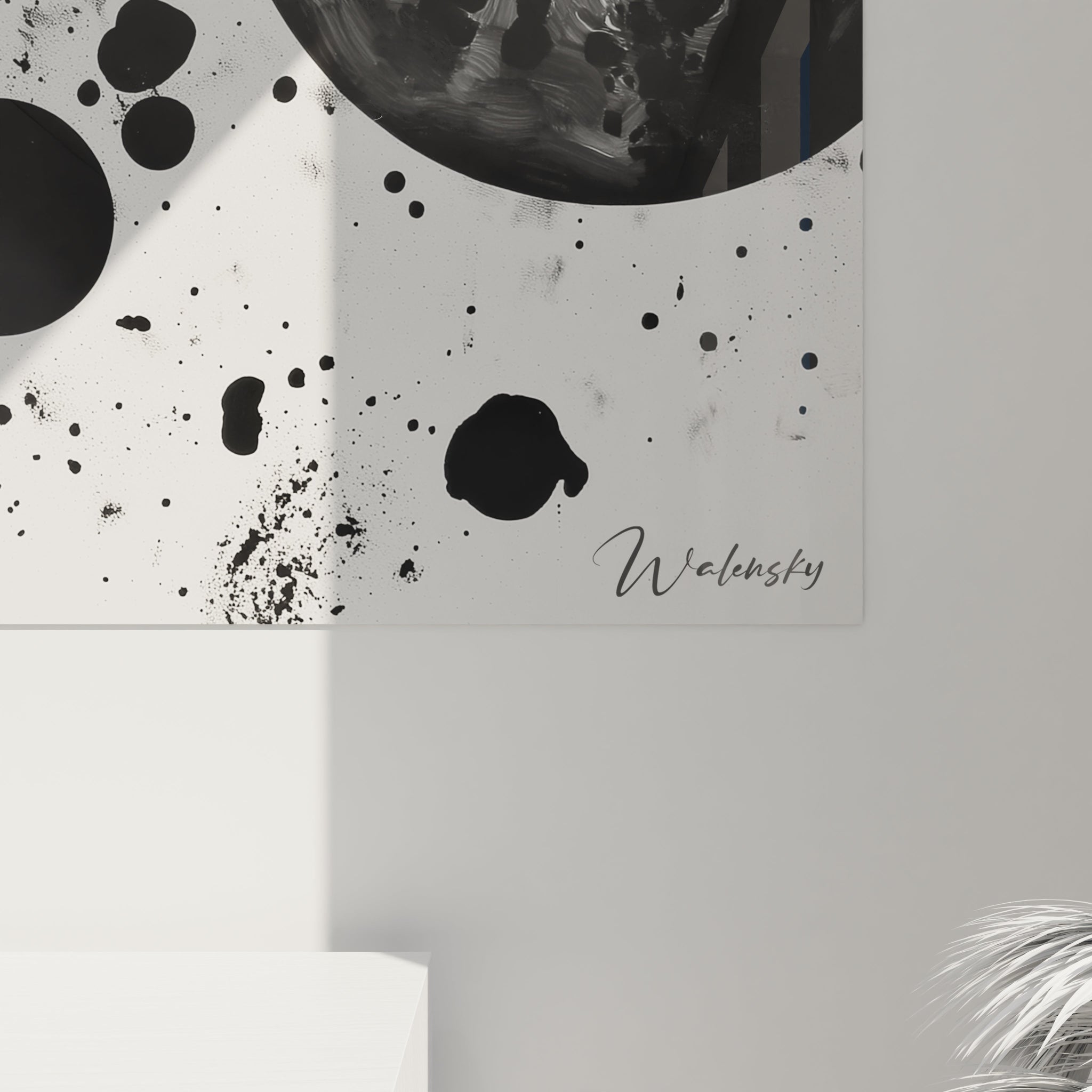 Tableau tacheté noir et blanc de Walensky avec motifs abstraits et touches artistiques