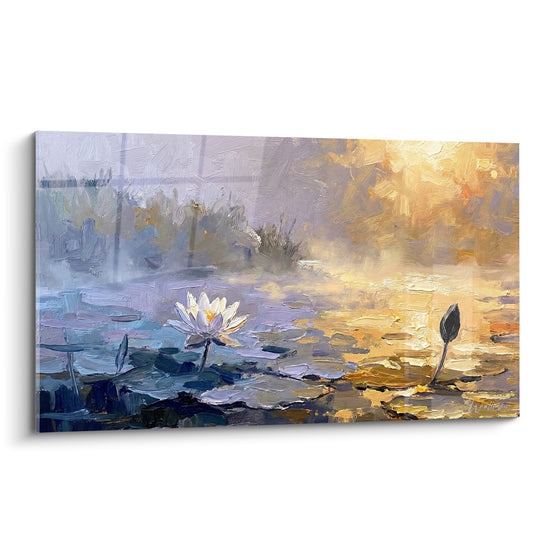 Tableau Nénuphar blanc doré sur étang brumeux - Aube sur l'étang - Edition Nénuphar