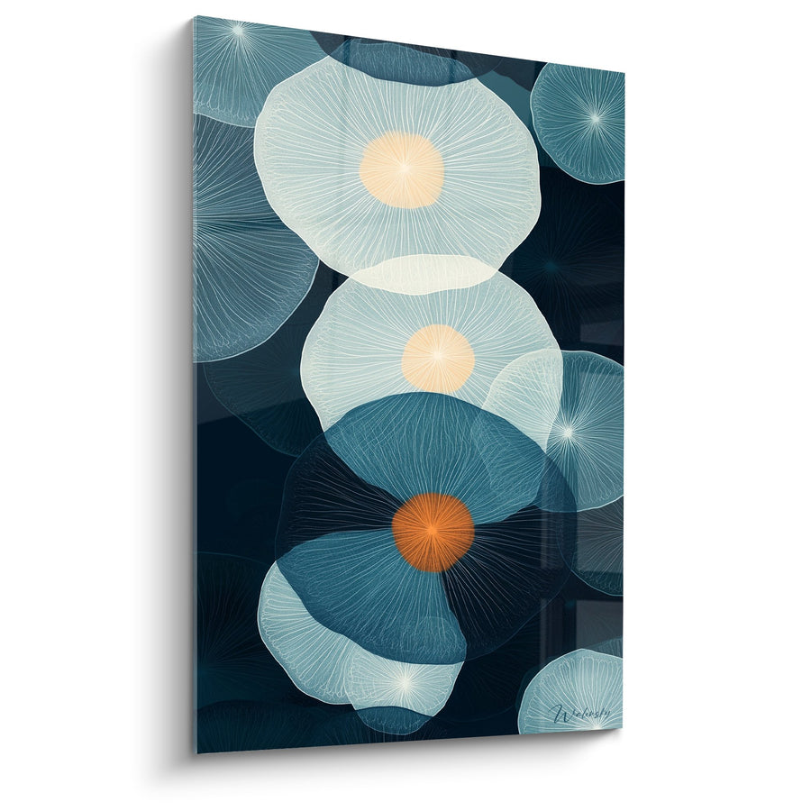 Tabel met Circulaire Motieven Blauw Turquoise en Oranje - Waterige Harmonie - Nymphaeën Editie