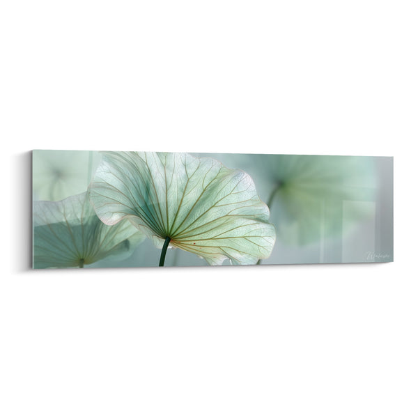 Tableau Feuilles Translucides Vert Tendre Format Panoramique - Sérénité Végétale - Edition Nénuphare