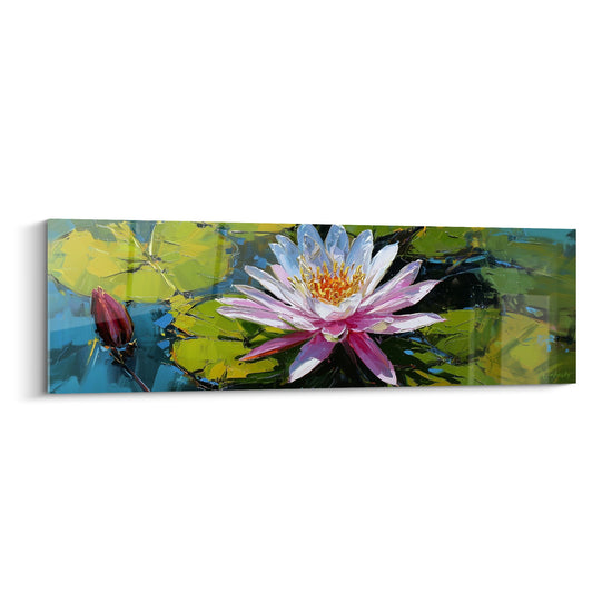Gemälde Seerose Rosa und Weiß auf blauem Wasser - Aquatische Serenität - Seerose Edition
