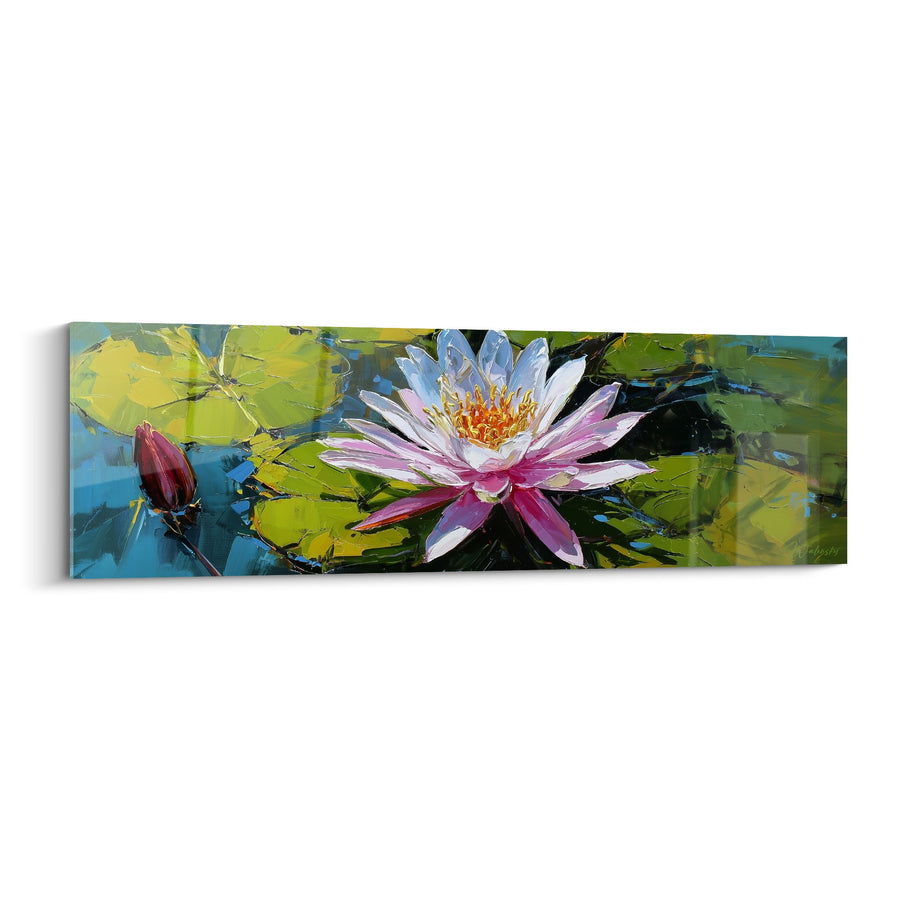 Tableau Nénuphars Rose et Blanc sur Eau Bleue - Sérénité Aquatique - Edition Nénuphare