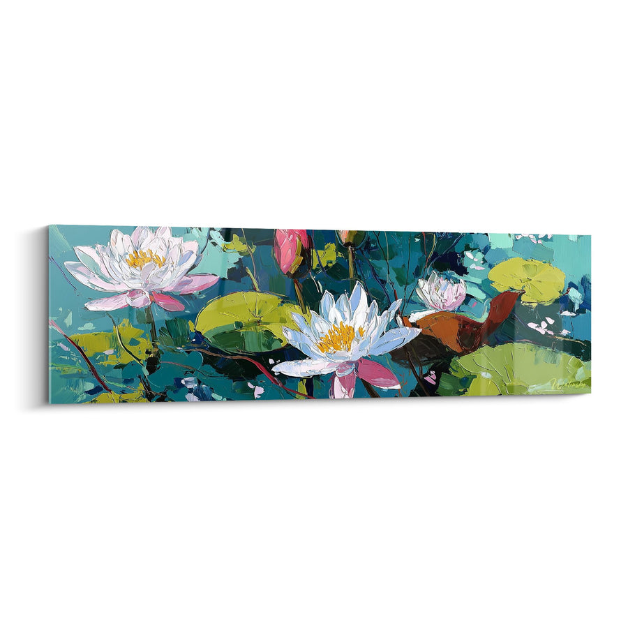 Schilderij Witte en Roze Waterlelies op Turkoois Water - Bloementuin - Waterlelie Editie
