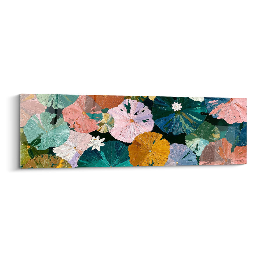 Tableau nénuphars colorés aux teintes pastel et émeraude - Jardin aquatique - Edition Nénuphare
