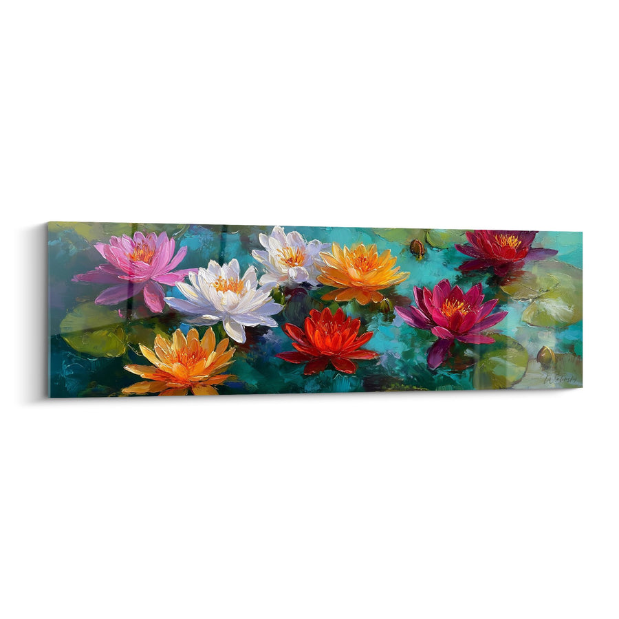 Tableau Nénuphars Multicolores sur Eau Turquoise - Jardin Aquatique Éclatant - Edition Nénuphare