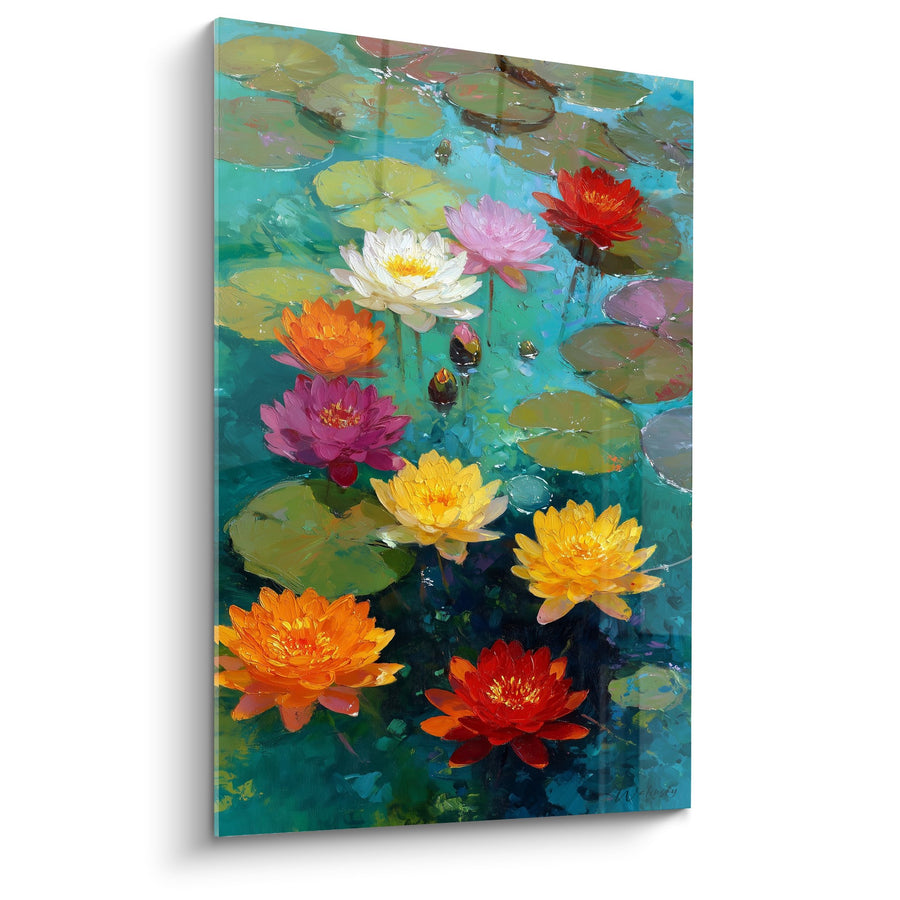 Tableau Nénuphars Multicolores sur Étang Turquoise - Symphonie Aquatique - Edition Nénuphare