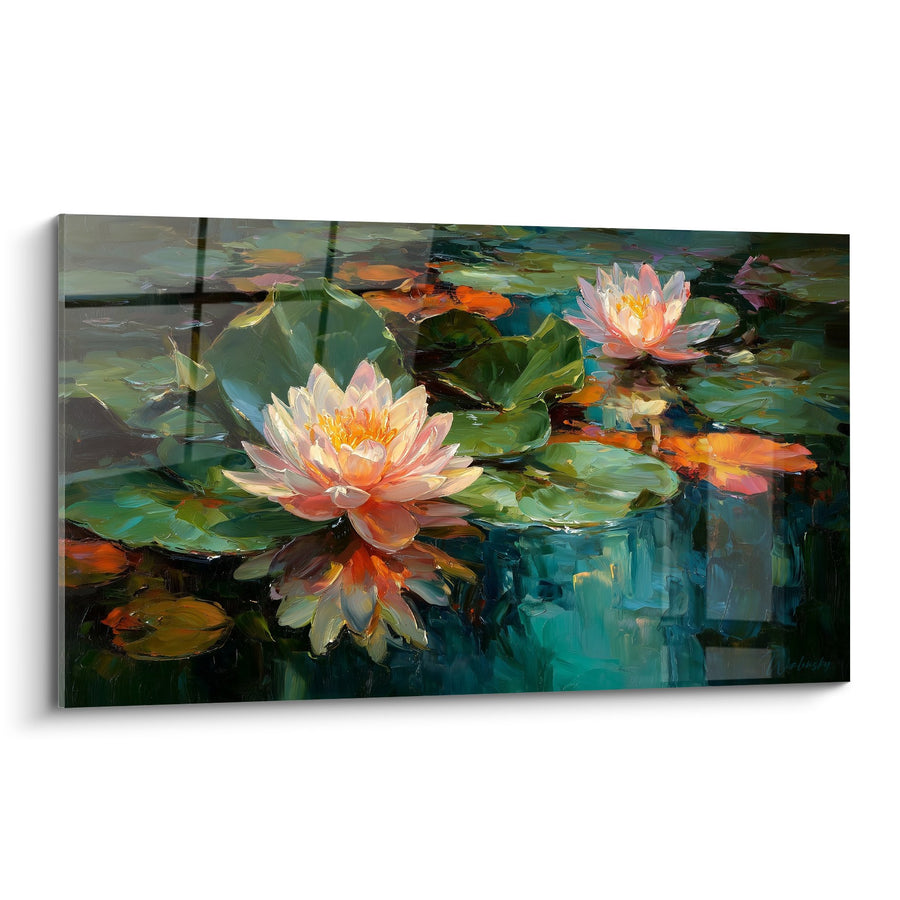 Tabel Waterlelies Roze en Wit op Turquoise Water - Impressionistische Reflecties - Editie Waterlelie