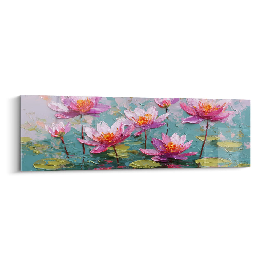 Tableau nénuphars roses et violets sur eau turquoise en style impressionniste - Sérénité aquatique - Edition Feng shui Sud-Ouest Terre