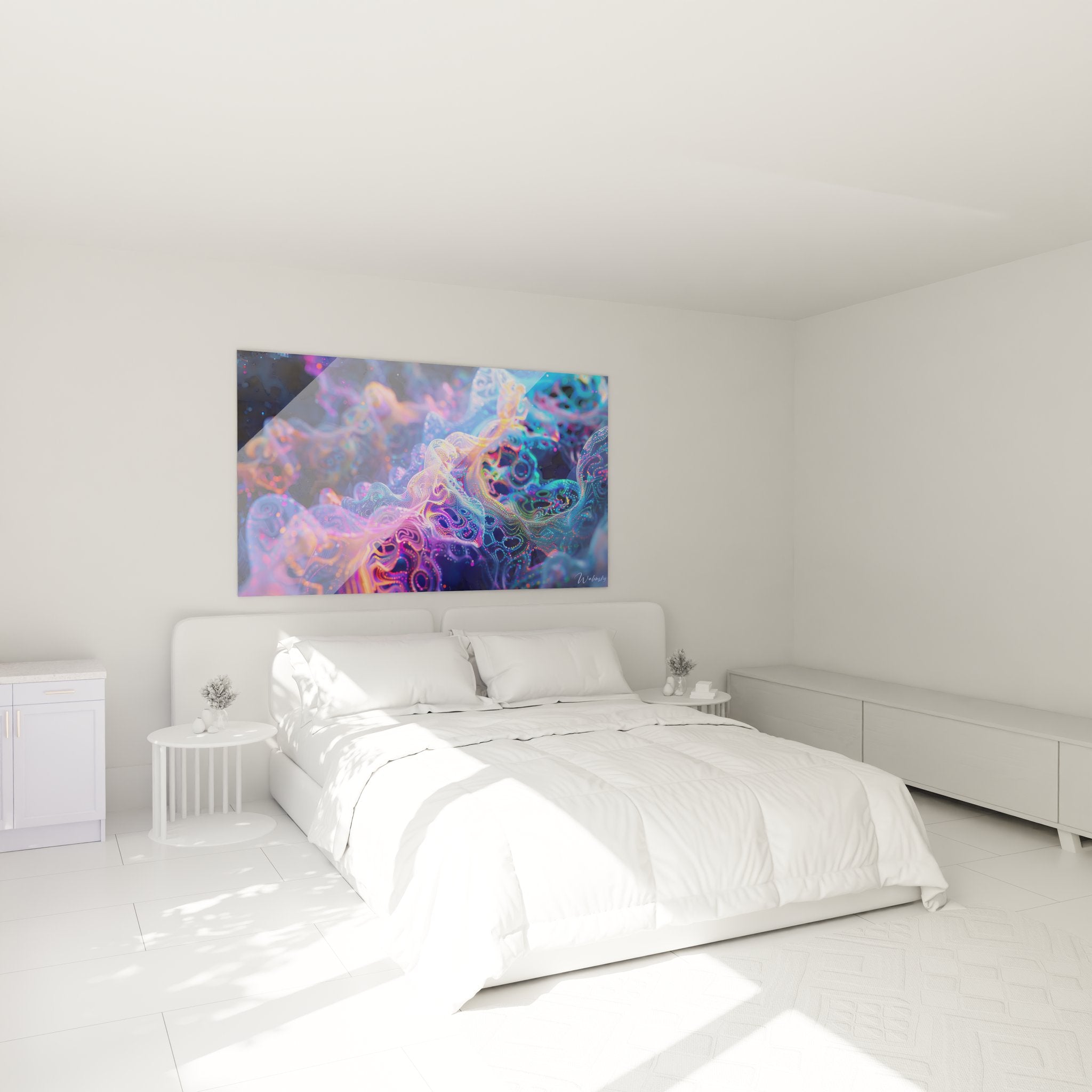 Tableau neuronal connexions cérébrales décorant élégamment une chambre moderne ambiance zen