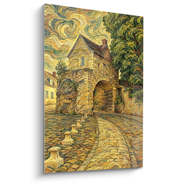 Painting Fortified Gate with Ochre and Green Whirls - Village Reverie - Nevers Edition Burgundy-Franche-Comté France