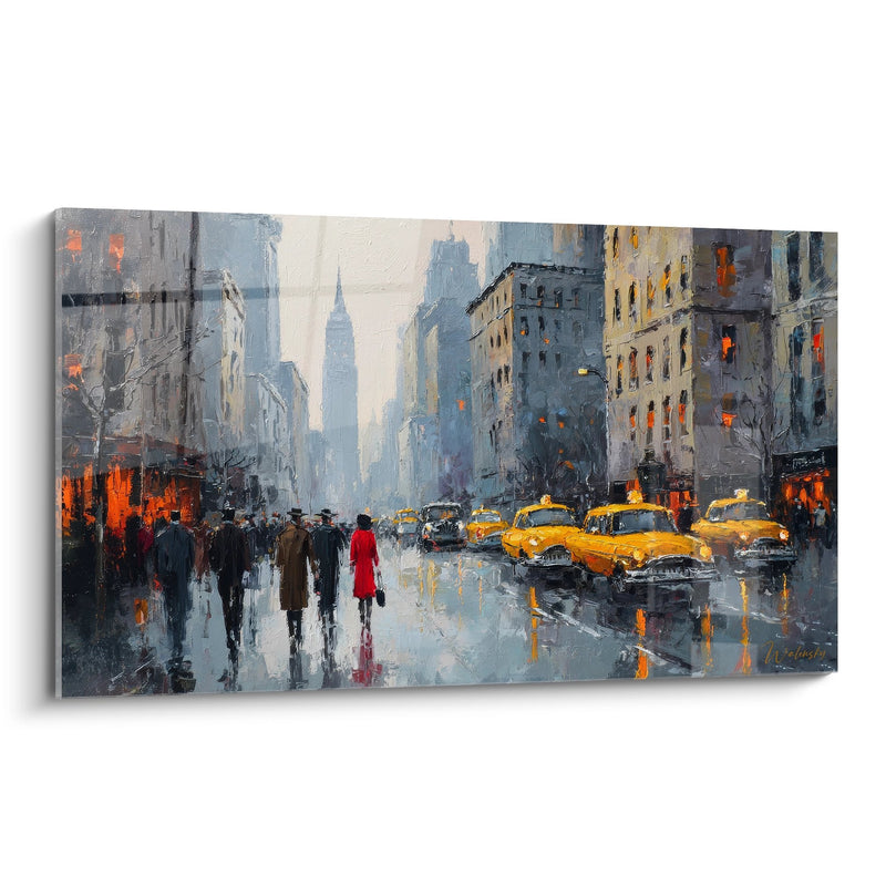Tableau rue new-yorkaise sous la pluie - Manhattan sous les lumières - édition New York