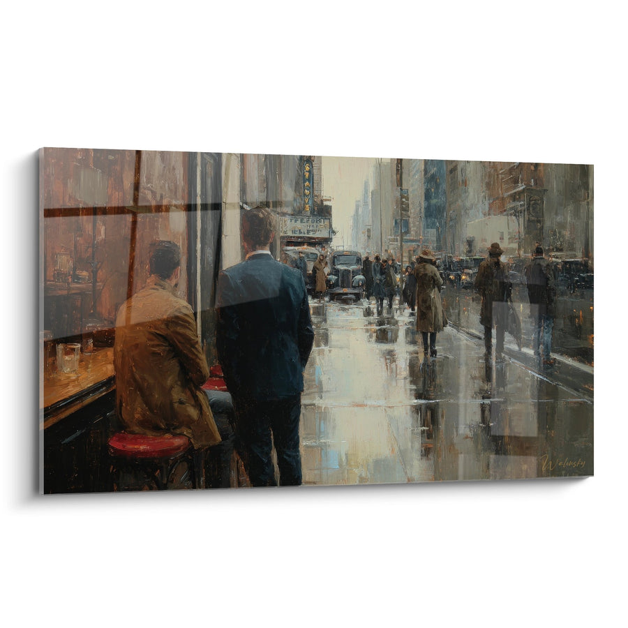 Tableau scène de rue urbaine sous la pluie - Reflets de la ville - édition New York