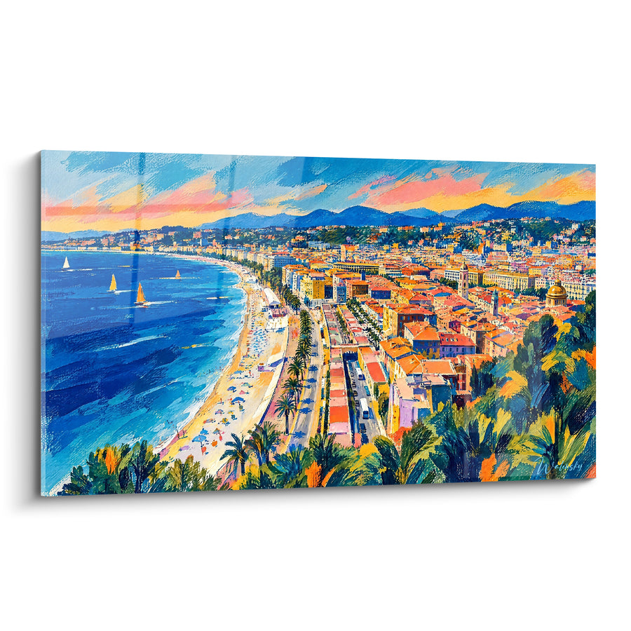 Tableau Baie niçoise aux toits orangés et bleus - Panorama estival - Edition Nice  Provence-Alpes-Côte d'Azur  France