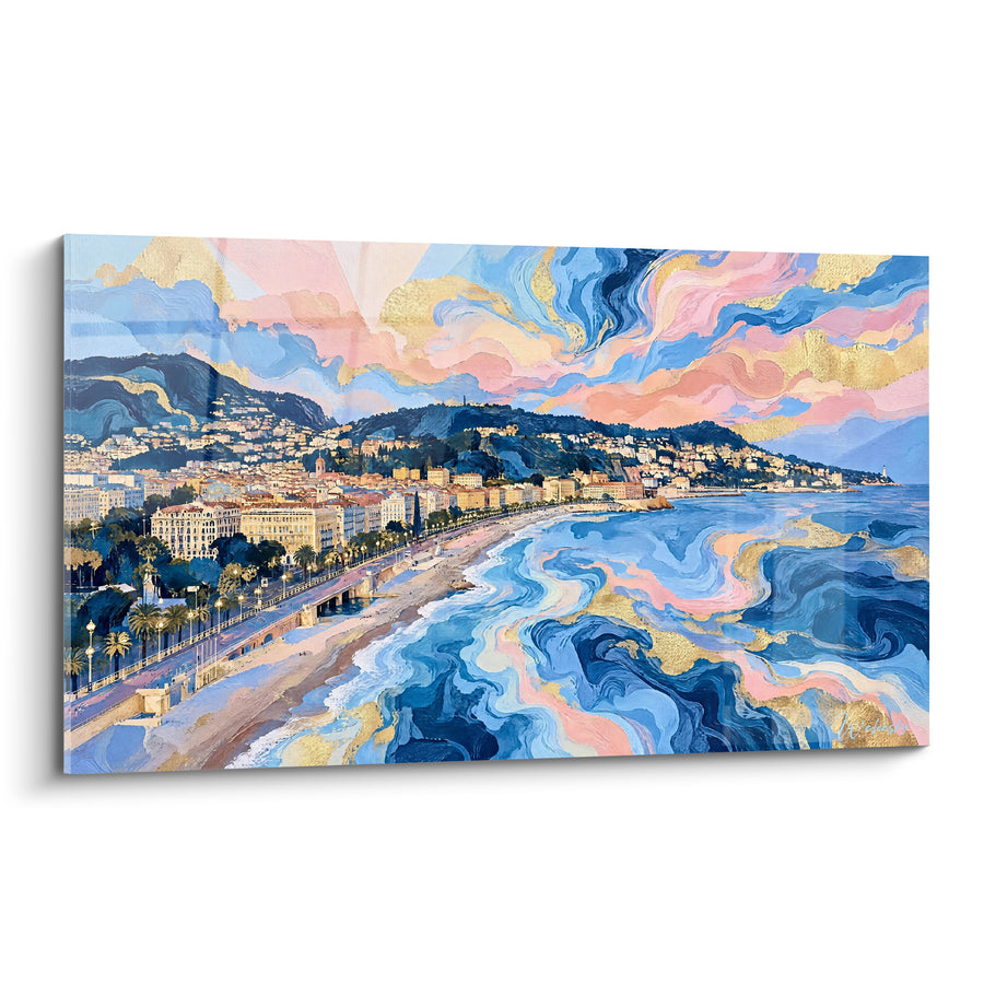 Tableau Baie de Nice bleu et doré tourbillonnant - Ivresse méditerranéenne - Edition Nice  Provence-Alpes-Côte d'Azur  France