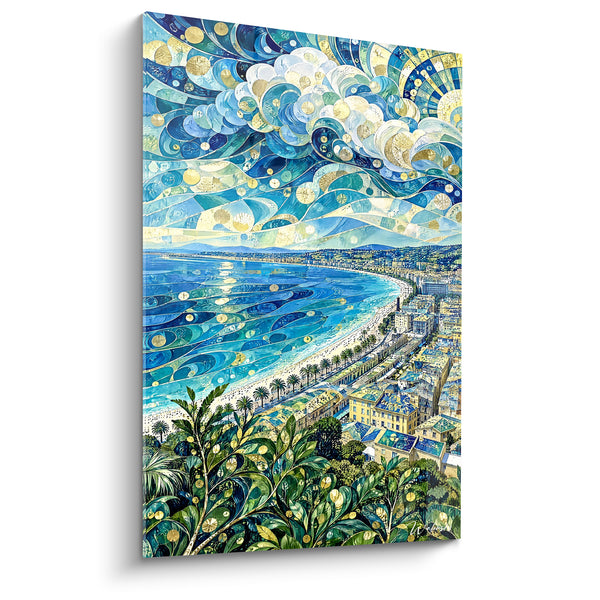 Wall Art Verdant and Blue Foliage with Swirling Clouds - Curved Bay Overlooking View - Edition Nice Provence-Alpes-Côte d'Azur France