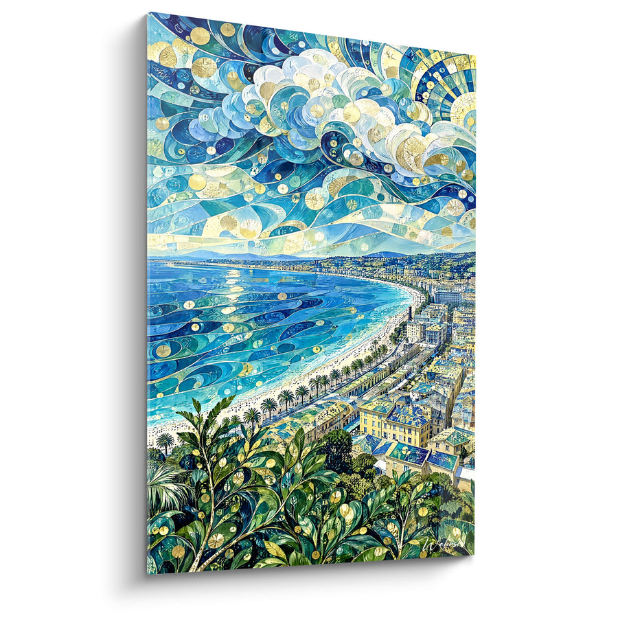 Wall Art Verdant and Blue Foliage with Swirling Clouds - Curved Bay Overlooking View - Edition Nice Provence-Alpes-Côte d'Azur France