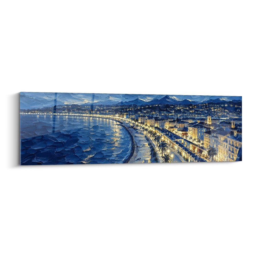 Painting Bay of Nice blue night and golden lights - Night on the promenade - Edition Nice Provence-Alpes-Côte d'Azur France