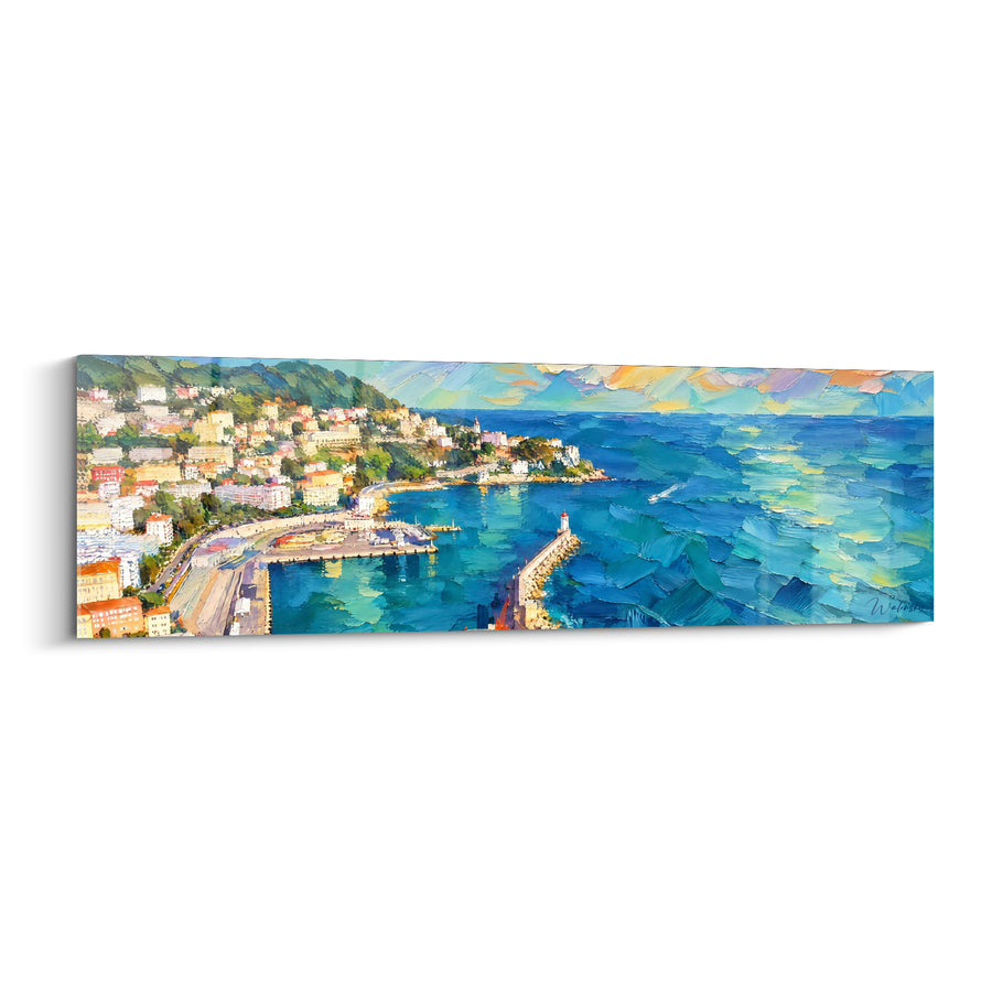 Painting Mediterranean Port Blue and Gold at Sunset - Evening Light on the Bay - Edition Nice Provence-Alpes-Côte d'Azur France