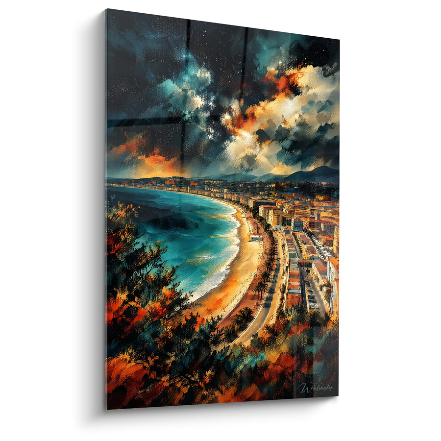 Schilderij Baie de Nice onder stormachtige hemel - Wachtend onder de wolken - Editie Nice Provence-Alpes-Côte d'Azur Frankrijk