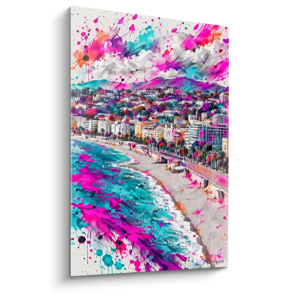 Tableau Baie des Anges rose turquoise éclaboussée - Éclat méditerranéen - Edition Nice  Provence-Alpes-Côte d'Azur  France