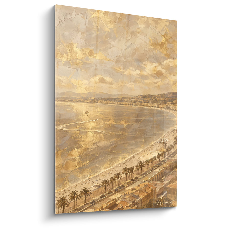 Schilderij Baie de Nice gouden met palmbomen - Licht op de Rivièra - Editie Nice Provence-Alpes-Côte d'Azur Frankrijk