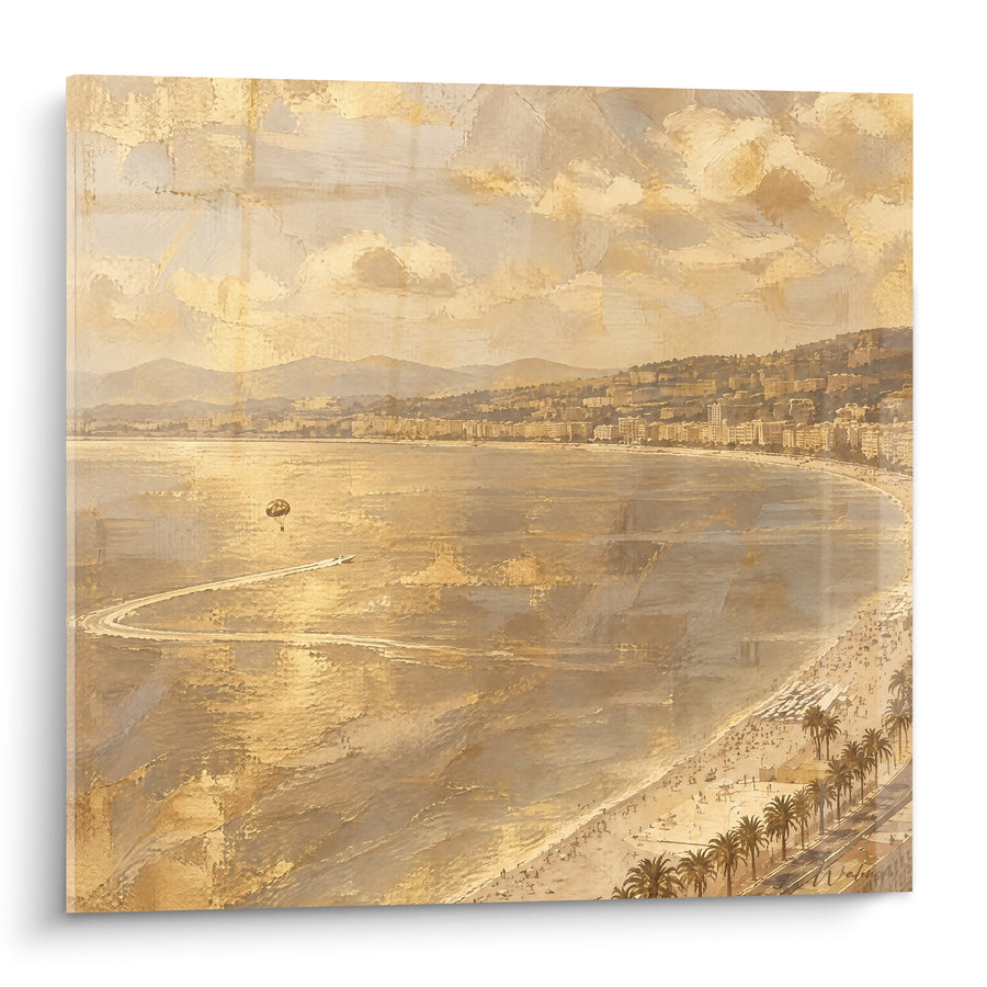 Tableau Baie dorée et sable beige ensoleillé - Nostalgie estivale - Edition Nice  Provence-Alpes-Côte d'Azur  France
