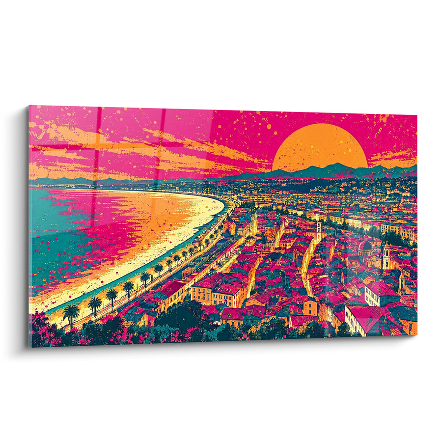 Round Sun Painting Pink and Orange on the Bay - Flaming Solar Star - Edition Nice Provence-Alpes-Côte d'Azur France
