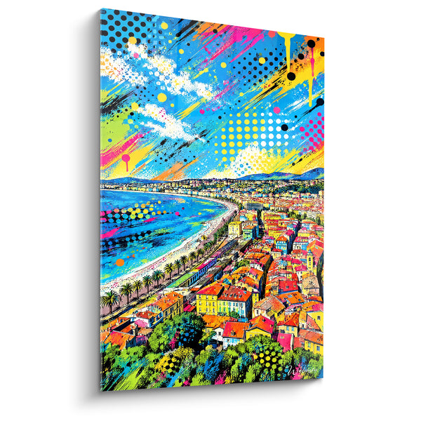 Painting Blue and Pink Bay with Dot Texture - Pop Art Splatter Style - Edition Nice Provence-Alpes-Côte d'Azur France