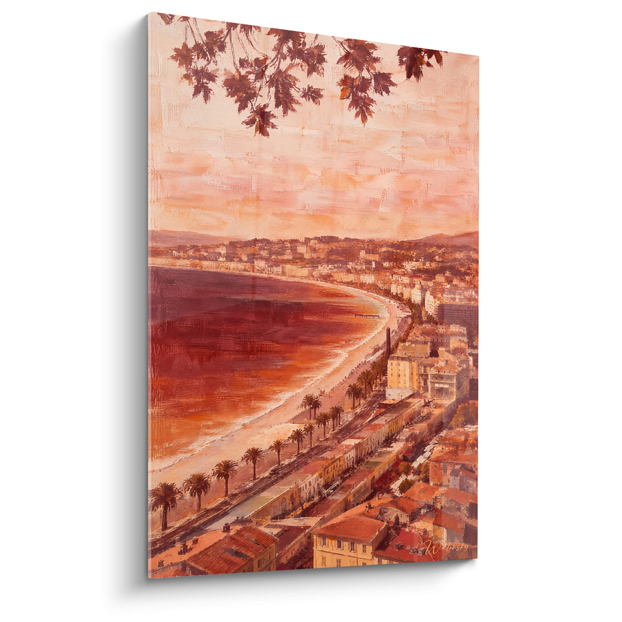 Painting Bay of Nice in Terracotta Tones - Twilight Glow - Edition Nice Provence-Alpes-Côte d'Azur France