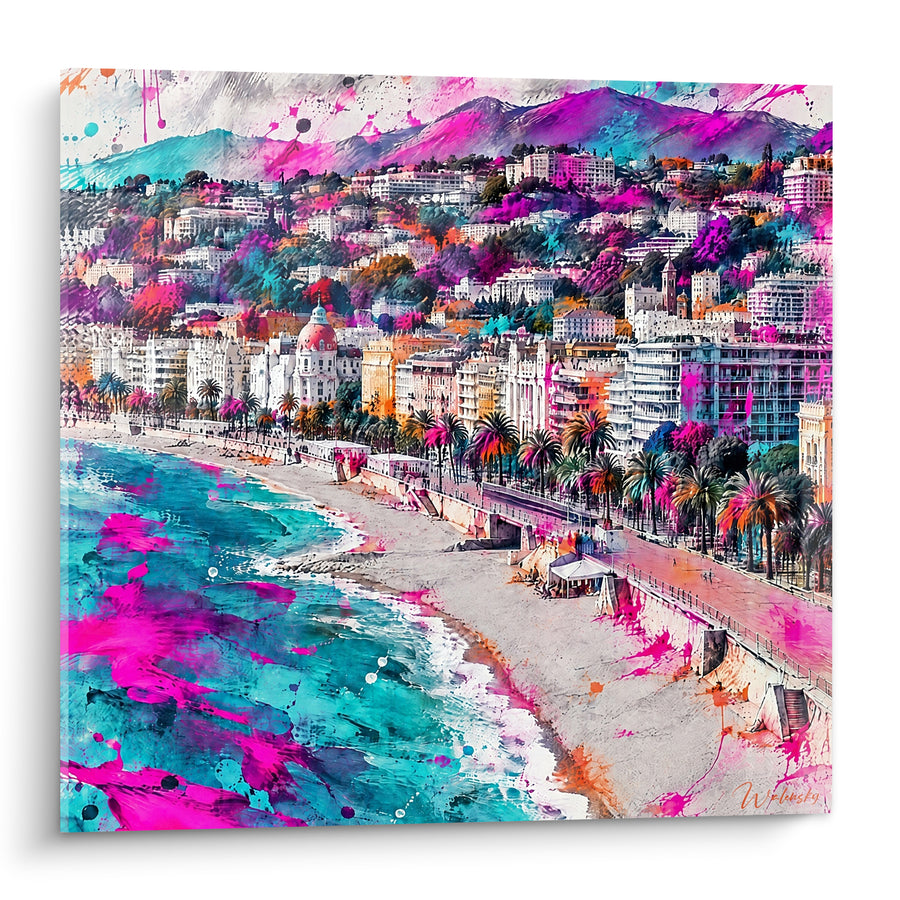 Tableau Baie de Nice turquoise et fuchsia - Éclaboussure méditerranéenne - Edition Nice  Provence-Alpes-Côte d'Azur  France