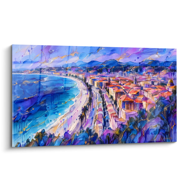 Tableau Baie violette et orange aux coulures dorées - Dôme doré lointain - Edition Nice  Provence-Alpes-Côte d'Azur  France