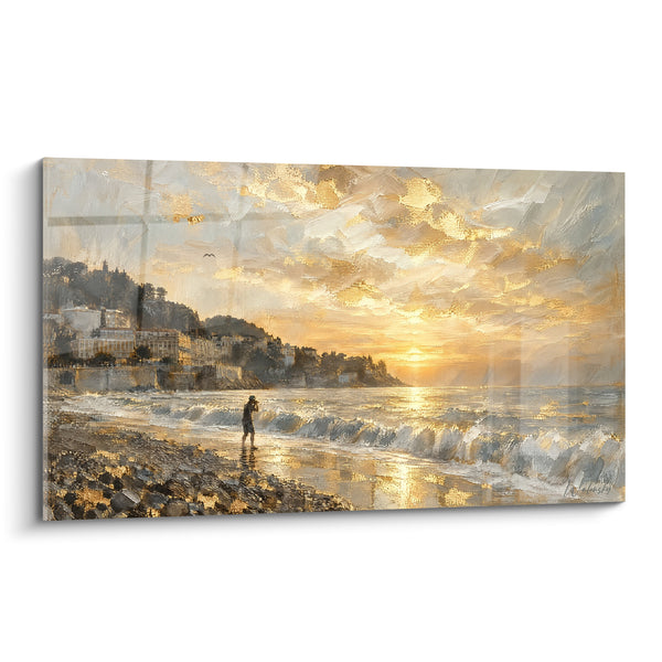 Schilderij Gouden Zilveren Baai bij Zonsondergang - Moment van Contemplatie - Editie Nice Provence-Alpes-Côte d'Azur Frankrijk
