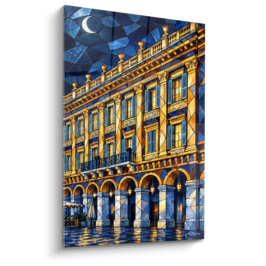 Painting of a Nice Facade in Ochre and Midnight Blue - Mosaïc Night - Edition Nice Provence-Alpes-Côte d'Azur France