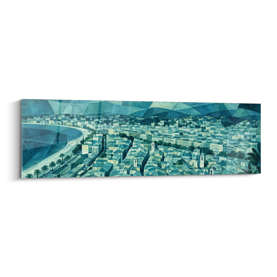 Panorama Painting Blue Turquoise and Roofs - Silent Dawn - Edition Nice Provence-Alpes-Côte d'Azur France