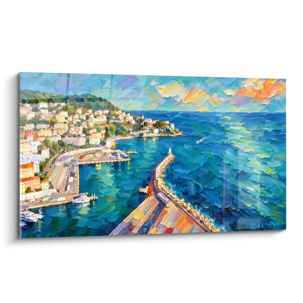 Painting Mediterranean Port with Sunny Blue and Turquoise - Coastal Reverie - Edition Nice Provence-Alpes-Côte d'Azur France