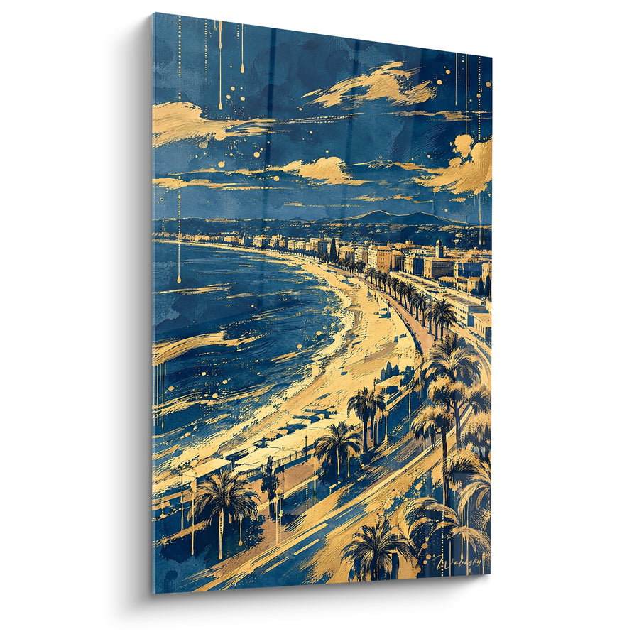 Schilderij Baie de Nice blauw marine en goud - Mediterrane avond - Editie Nice Provence-Alpes-Côte d'Azur Frankrijk