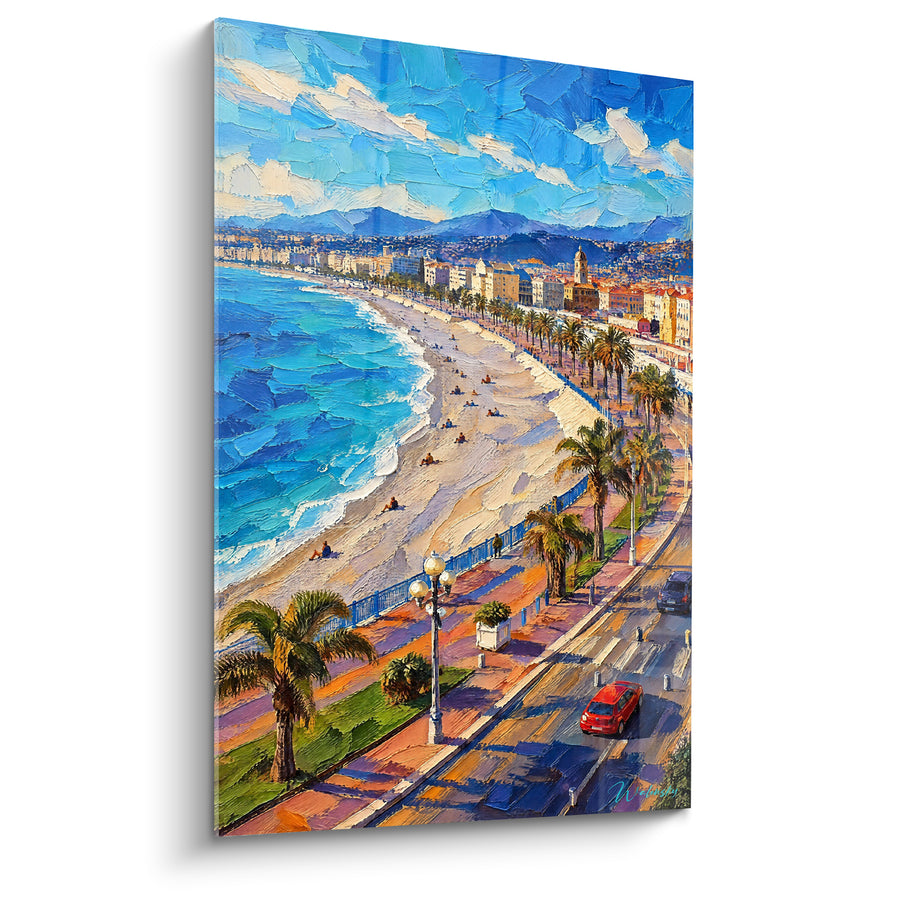 Painting Promenade des Anglais blue and bright ochre - Mediterranean light - Edition Nice Provence-Alpes-Côte d'Azur France