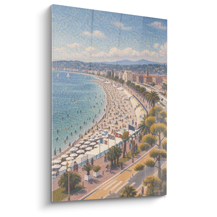 Schilderij Promenade des Anglais blauw en oker levendig - Dagje uitje - Editie Nice Provence-Alpes-Côte d'Azur Frankrijk