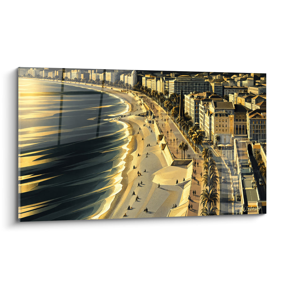 Tableau Promenade des Anglais vue aérienne dorée - Ivresse du couchant - Edition Nice  Provence-Alpes-Côte d'Azur  France