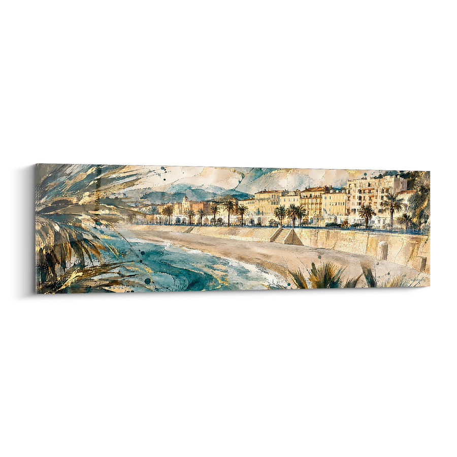 Seascape painting in beige and turquoise with agave - Beachfront facades - Edition Nice Provence-Alpes-Côte d’Azur France