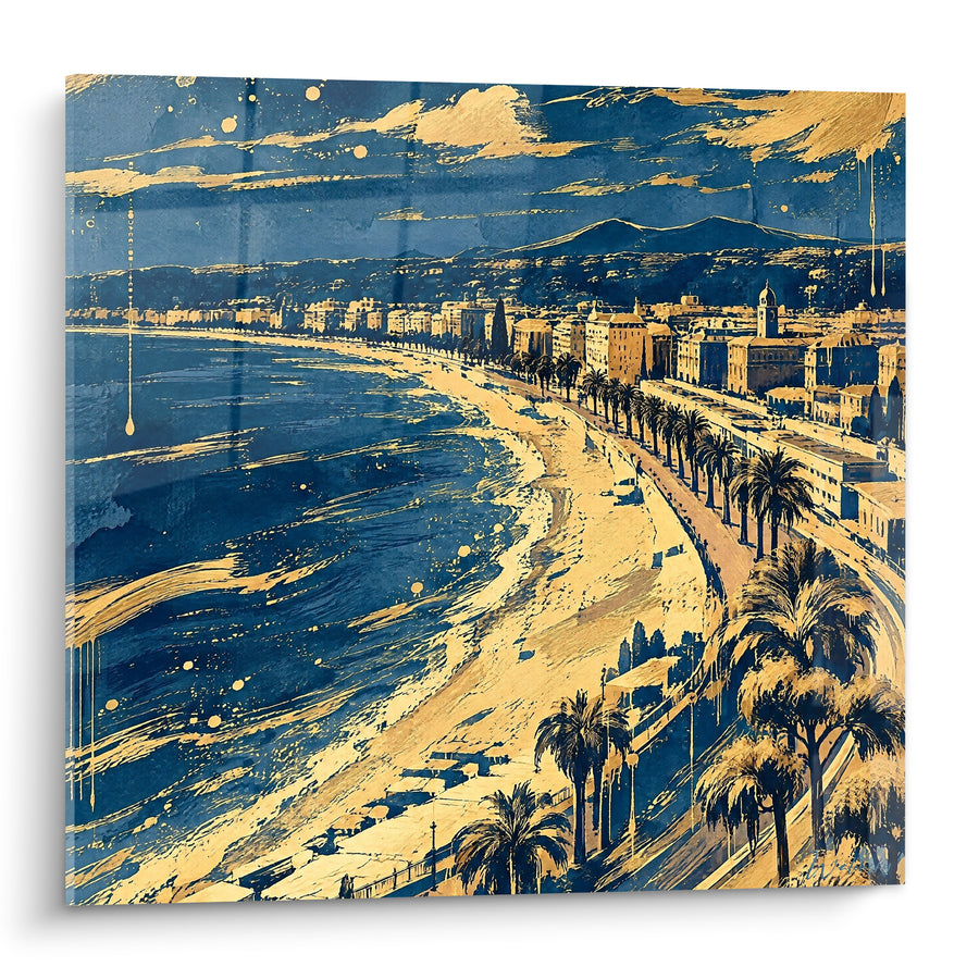 Tableau Promenade des Anglais bleu marine et doré - Mémoire du littoral - Edition Nice  Provence-Alpes-Côte d'Azur  France