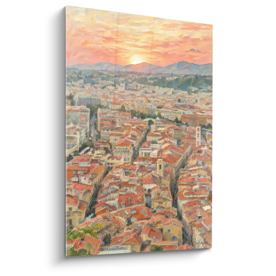 Schilderij Oude stad terracotta en roze bij zonsondergang - Wandeling in de schemering - Editie Nice Provence-Alpes-Côte d'Azur Frankrijk