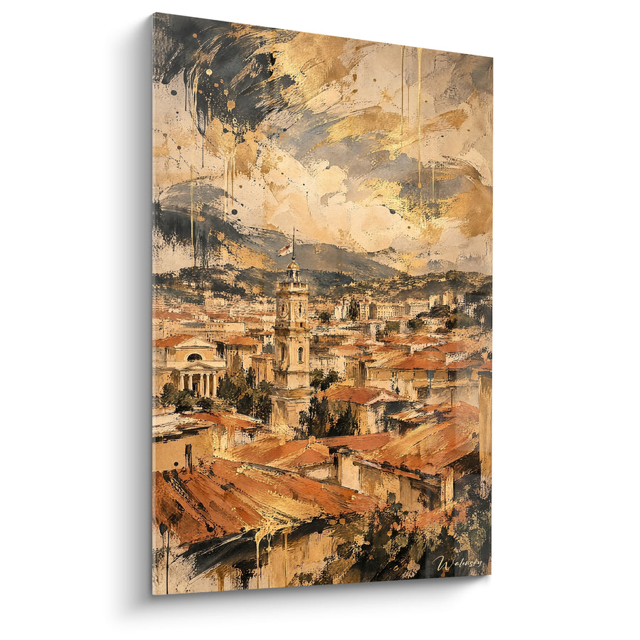 Schilderij Oude stad met terracotta en gouden daken - Licht van het Zuiden - Editie Nice Provence-Alpes-Côte d'Azur Frankrijk