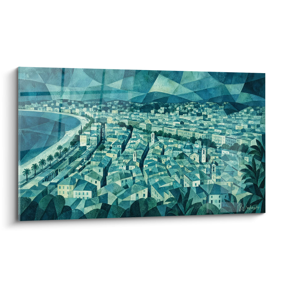 Tableau Vue aérienne bleue et verte de Nice - Panorama suspendu - Edition Nice  Provence-Alpes-Côte d'Azur  France