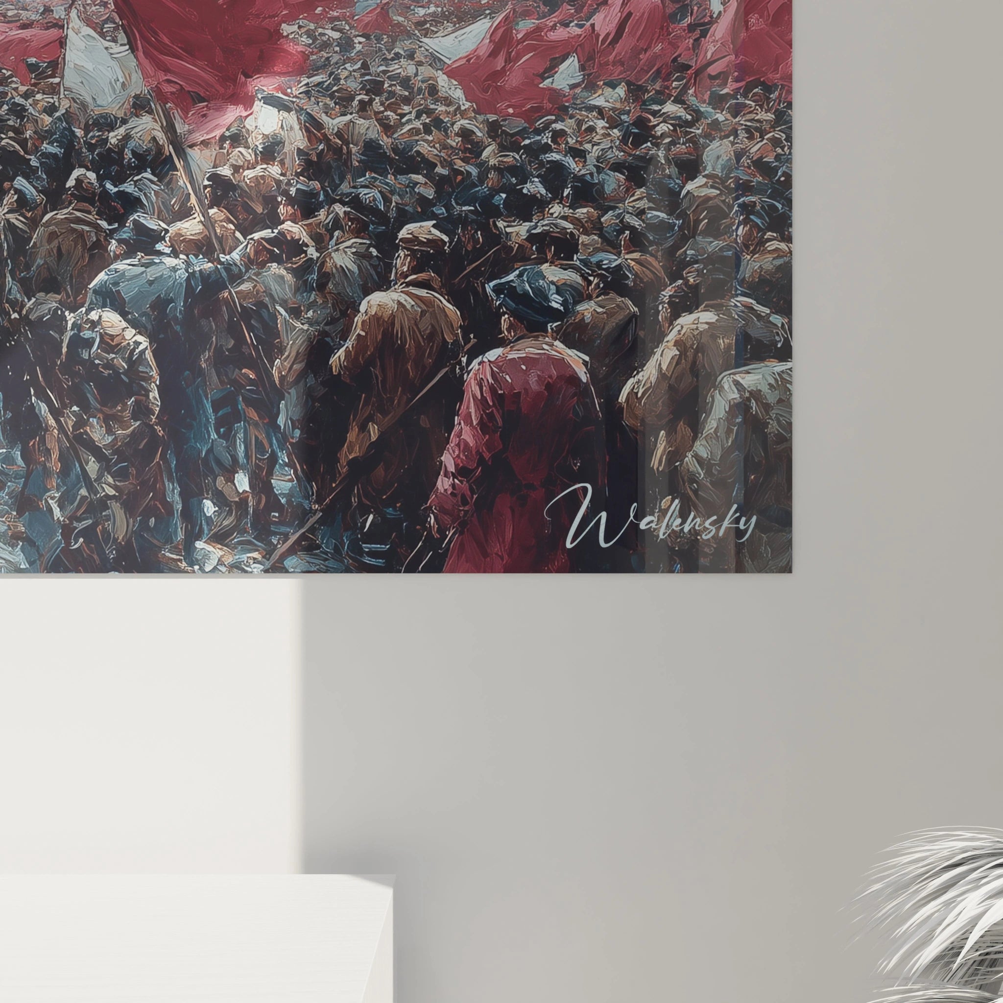 tableau Notre-Dame révolution française Walensky tableau mural représentant une foule en marche avec drapeaux rouges et signature