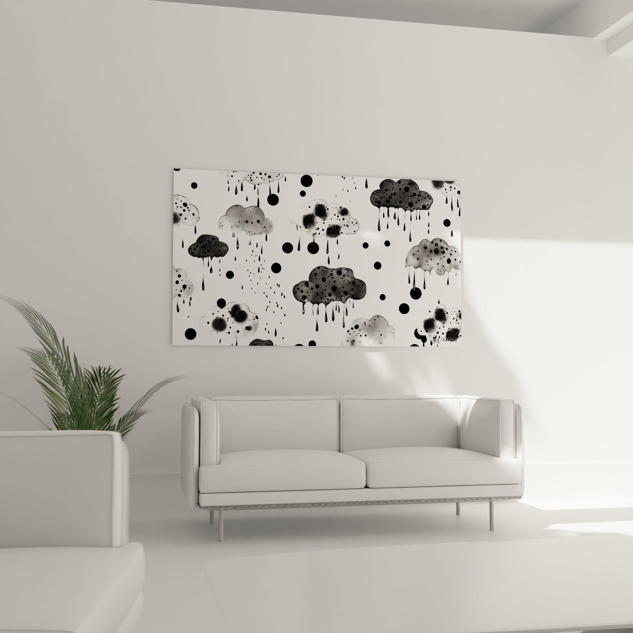Tableau tacheté noir et blanc de Walensky avec motifs abstraits sur fond clair pour décoration moderne