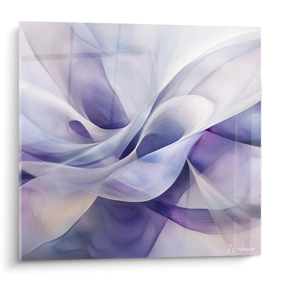 Quadro astratto con texture morbide nei toni viola e bianco, creazione di Walensky
