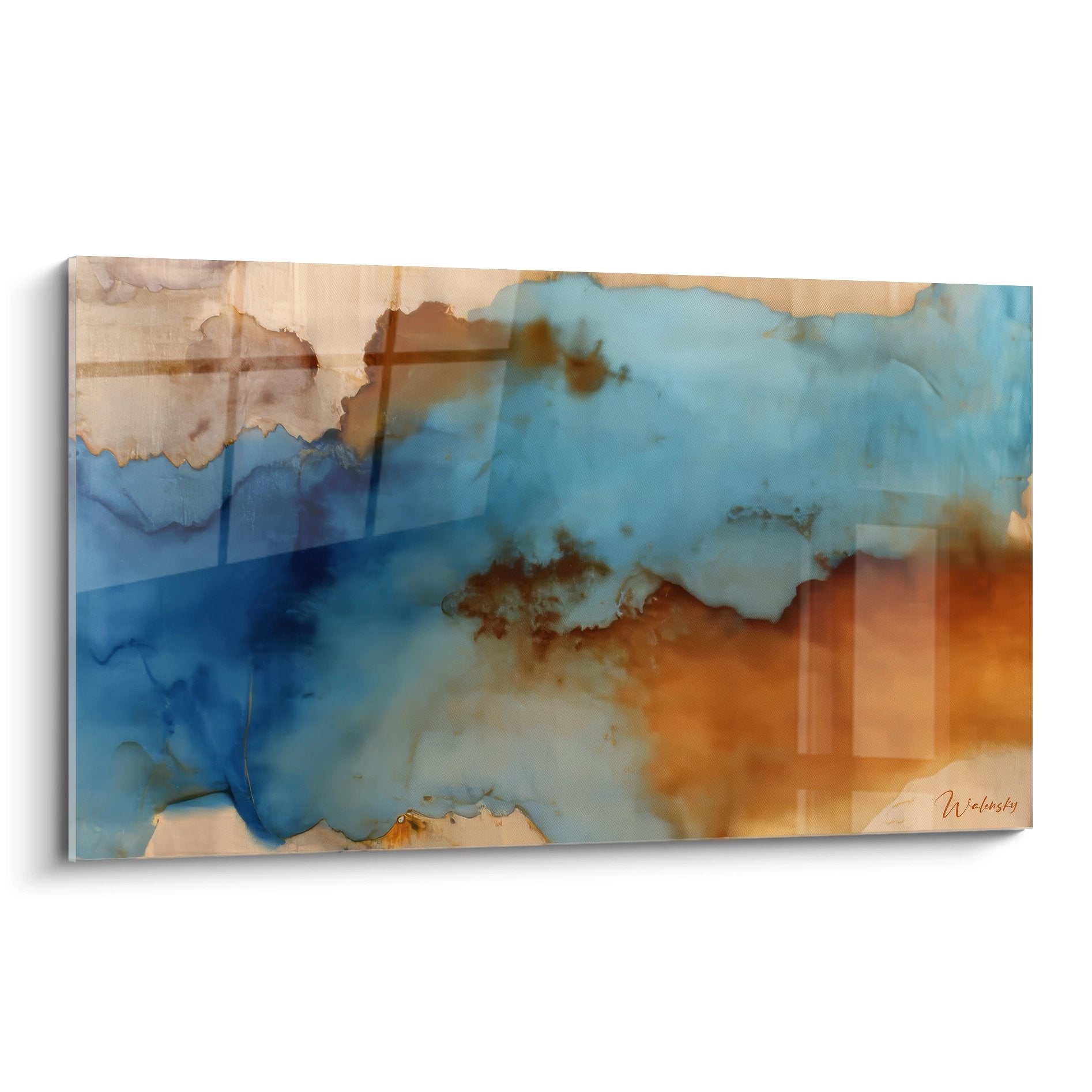 Tableau mural nuages abstraits bleu orange texture fluide art moderne décoration intérieure contemporaine