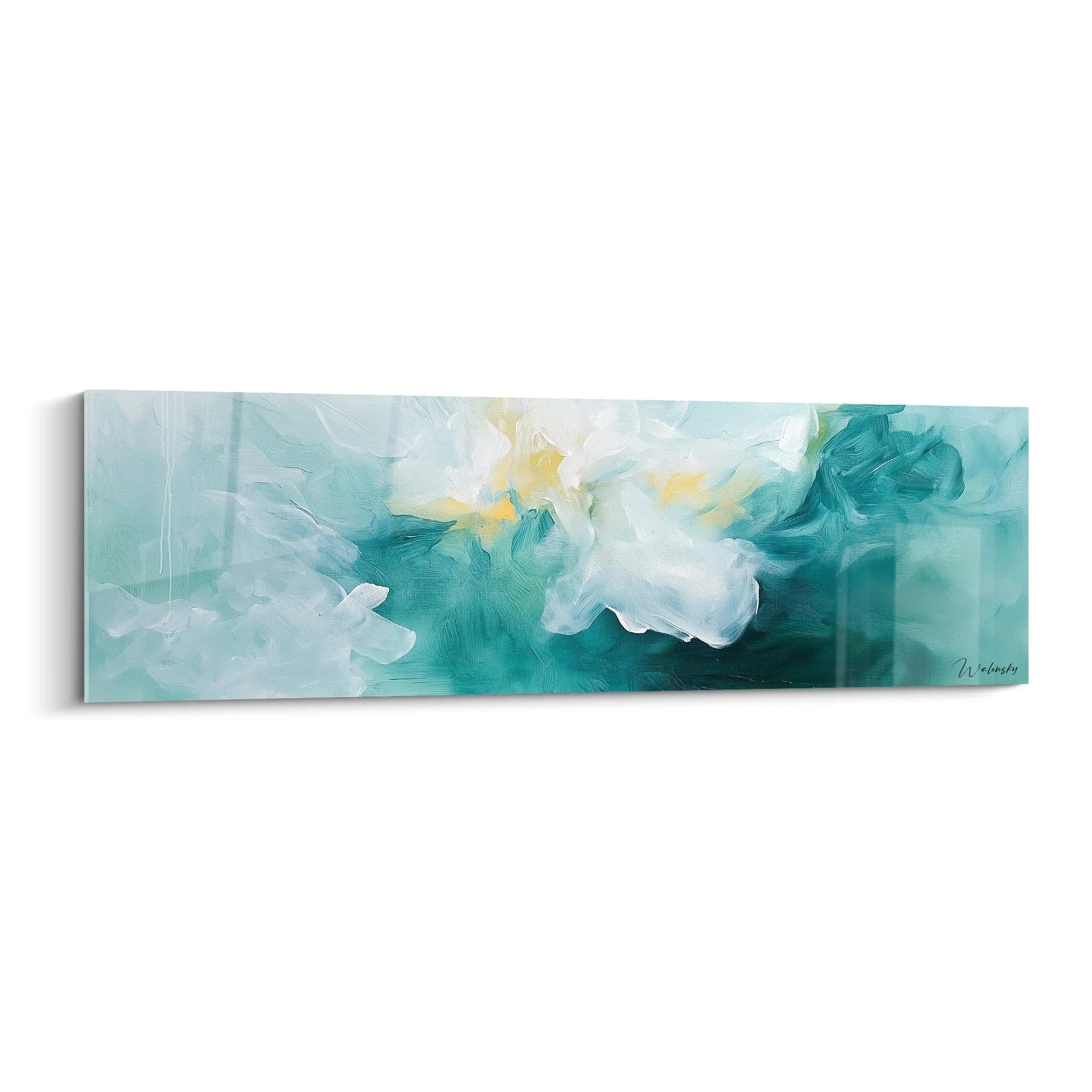 Tableau moderne abstrait en teintes turquoise et blanche de Walensky pour décoration intérieure